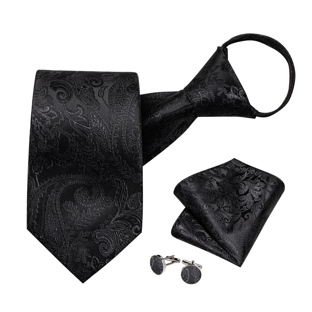 4563 Silk Zipper Ties ,Paisley Solid Plaid Pre-tied Tie and Pocket Square